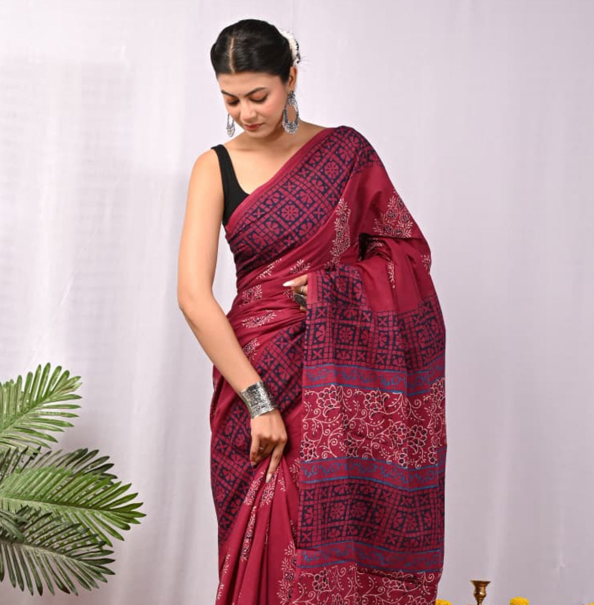 New Arrival: Premium Hand Block Printed Pure Cotton Mulmul Saree with Blouse