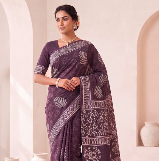 New Arrival: Premium Hand Block Printed Pure Cotton Mulmul Saree with Blouse