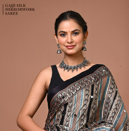 Premium Gajji Silk known for its lustrous sheen, rich texture, and lightweight drape.