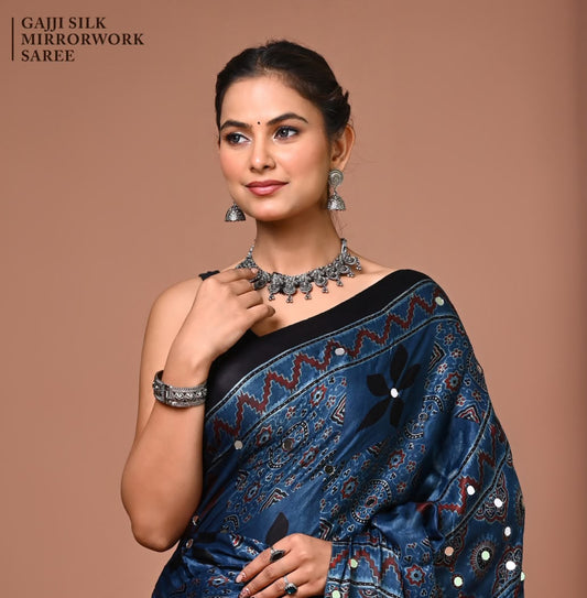 Premium Gajji Silk known for its lustrous sheen, rich texture, and lightweight drape.