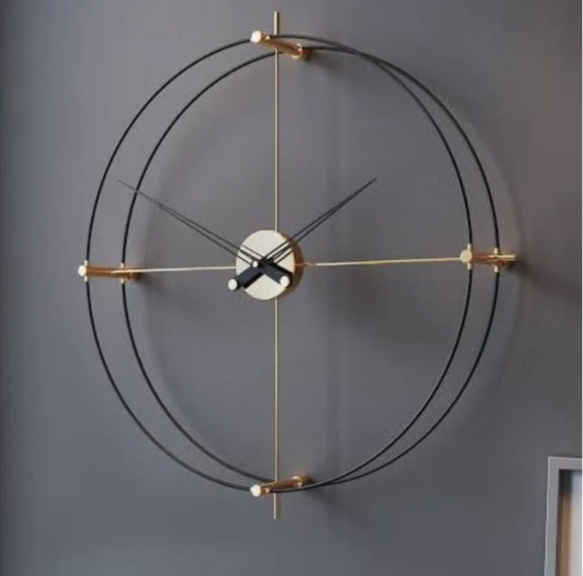 Black Double Pipe Clock With Golden Strings 24 Inch Diameter