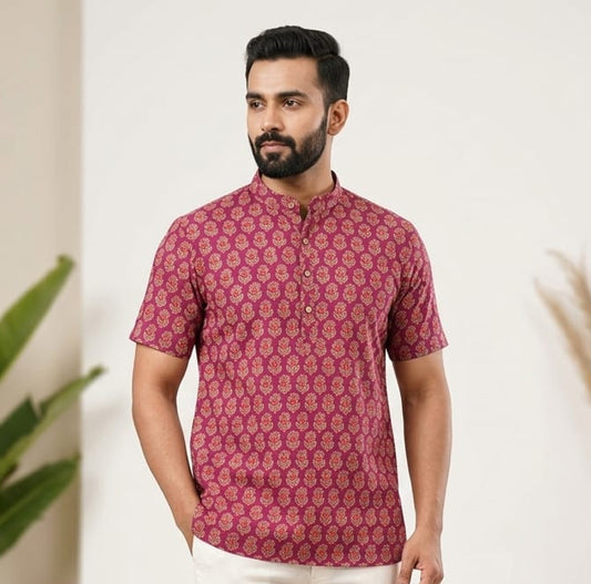 Artisanal Hand-Block Printed Cotton Short Kurta