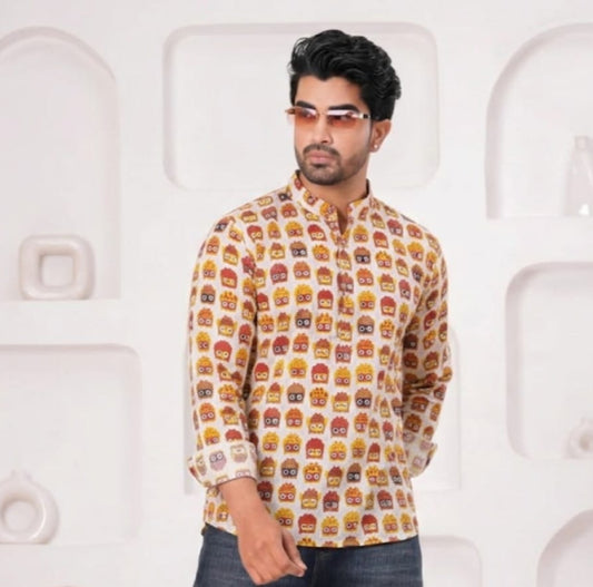 Artisanal Hand-Block Printed Cotton Short Kurta