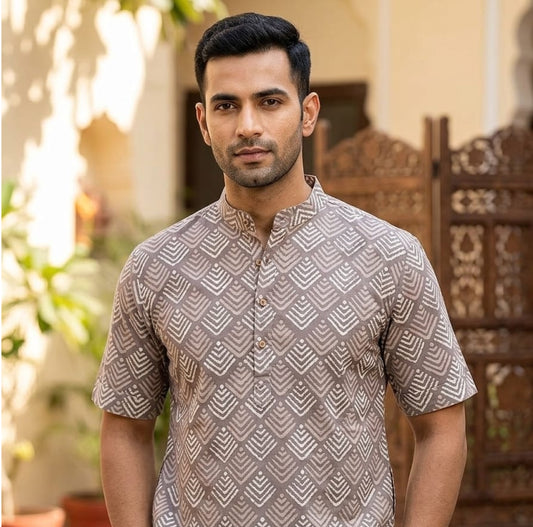 Artisanal Hand-Block Printed Cotton Short Kurta