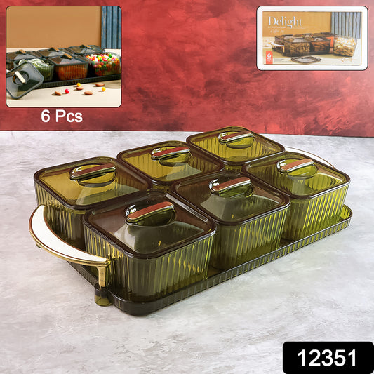 Liger Multipurpose Transparent Spice Jar Set With Tray And Lids 400ml Approx (6 Pc)