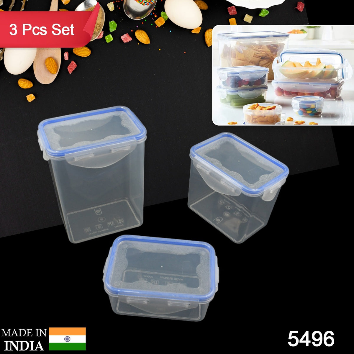 Airtight Kitchen Storage Container â 3 Pc Food Grade Set | Velvet Wheels