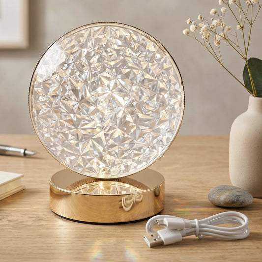 Round Crystal LED Table Lamp â Dimmable Touch & USB Rechargeable